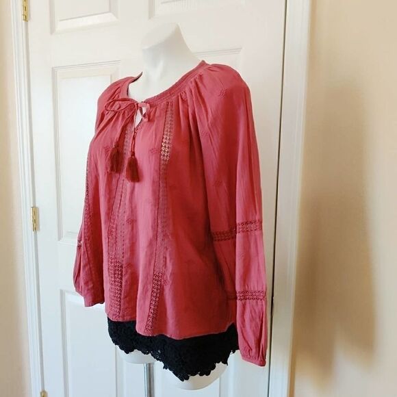 American Eagle Outfitters lace inset boho top sz M - Picture 3 of 9